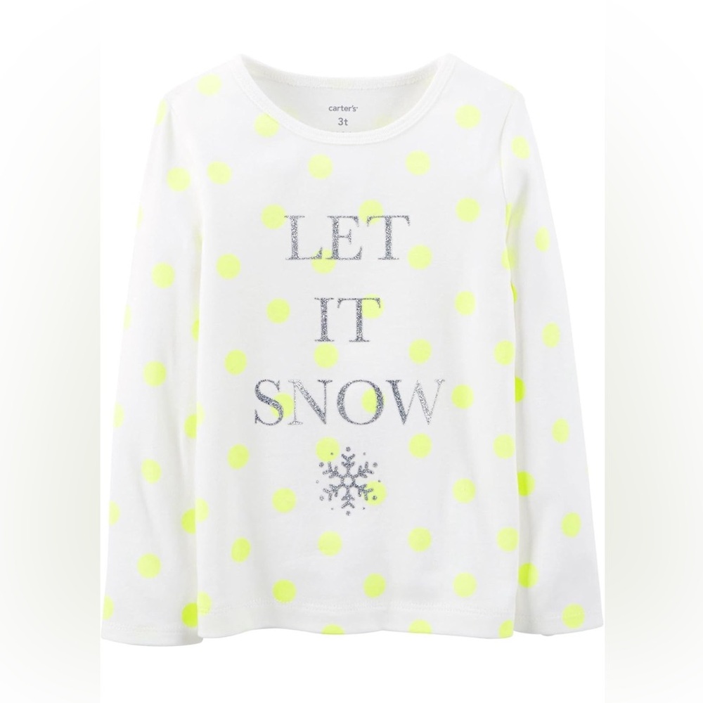 Carter's Girls White and Yellow Polka Dot 'Let It Snow' Long Sleeve Top - Size 5